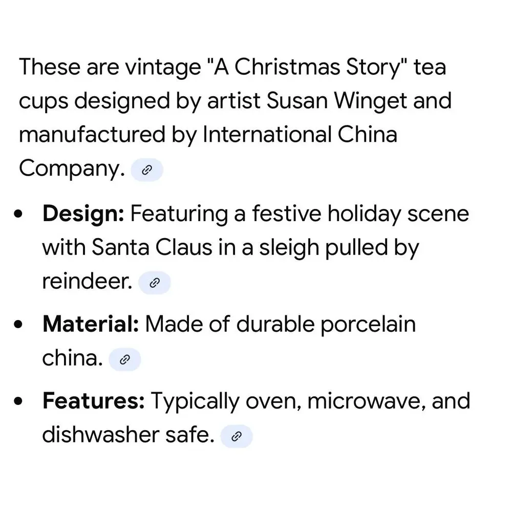 International China Company Christmas story SUSAN WINGET 2 China cups